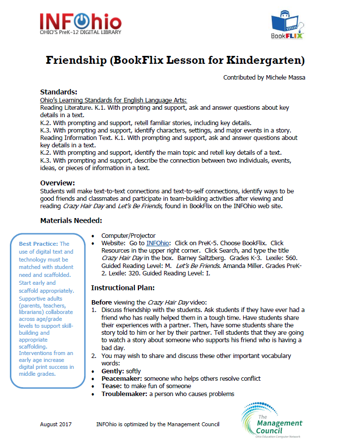 Friendship (BookFlix Lesson for Kindergarten)