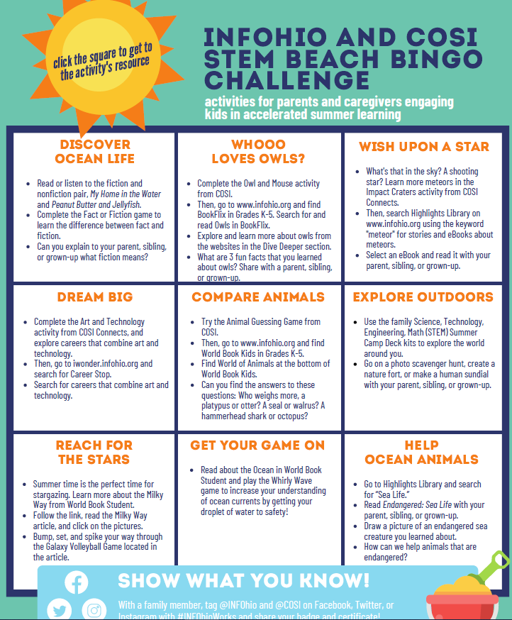 INFOhio and COSI STEM Beach Bingo Challenge 