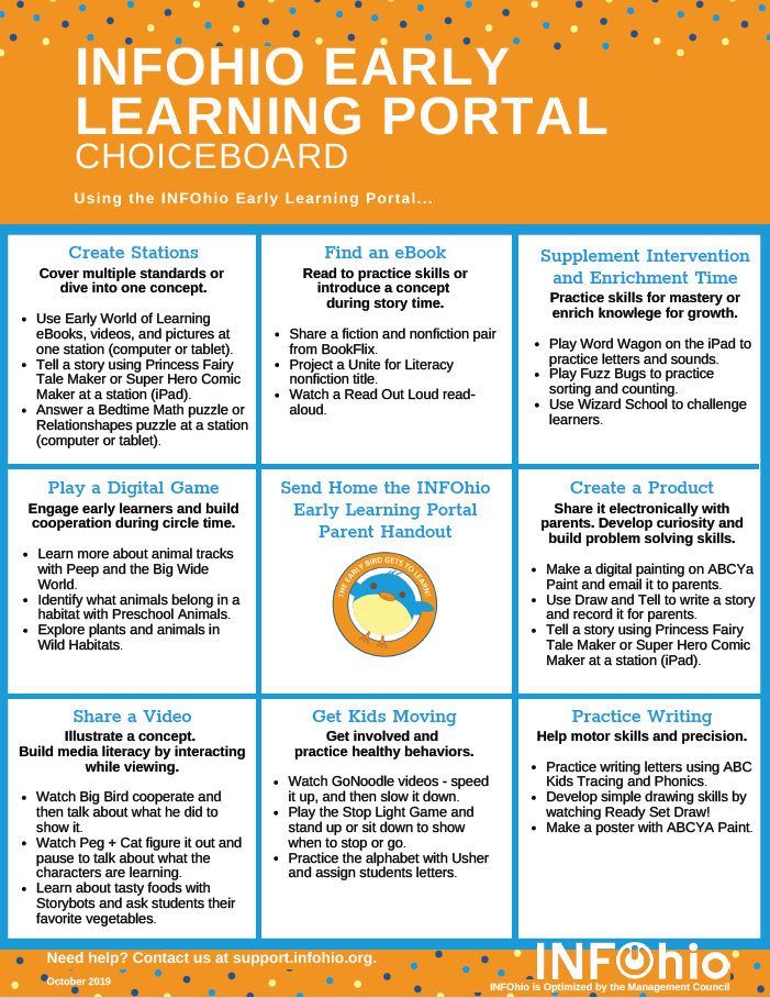 INFOhio Early Learning Portal Choice Board