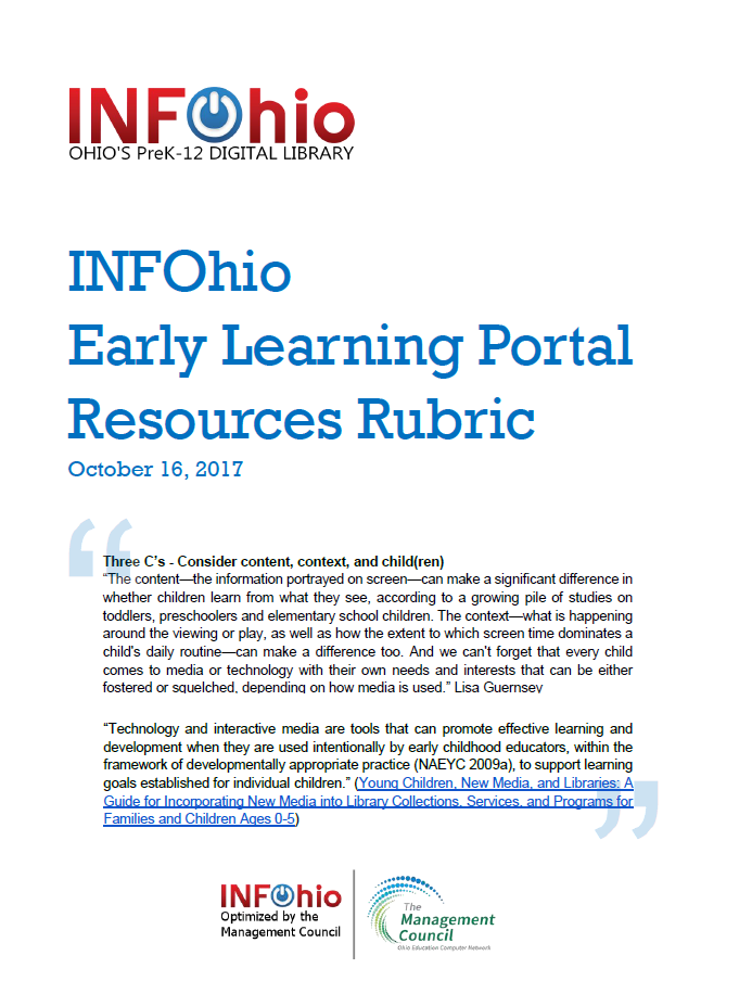 INFOhio Early Learning Portal Resources Rubric