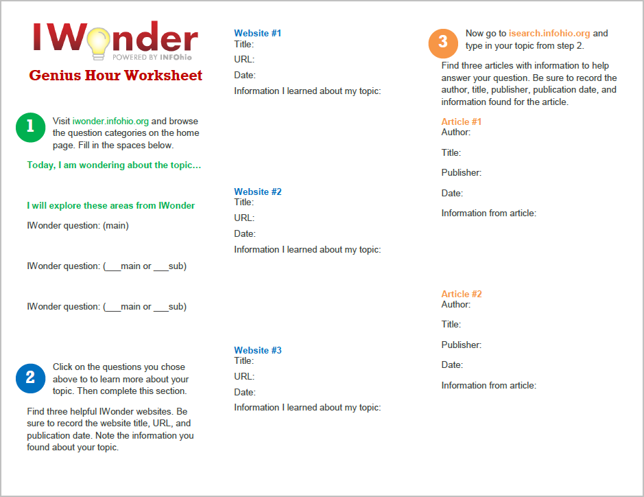 IWonder Genius Hour Worksheet (Editable Version)